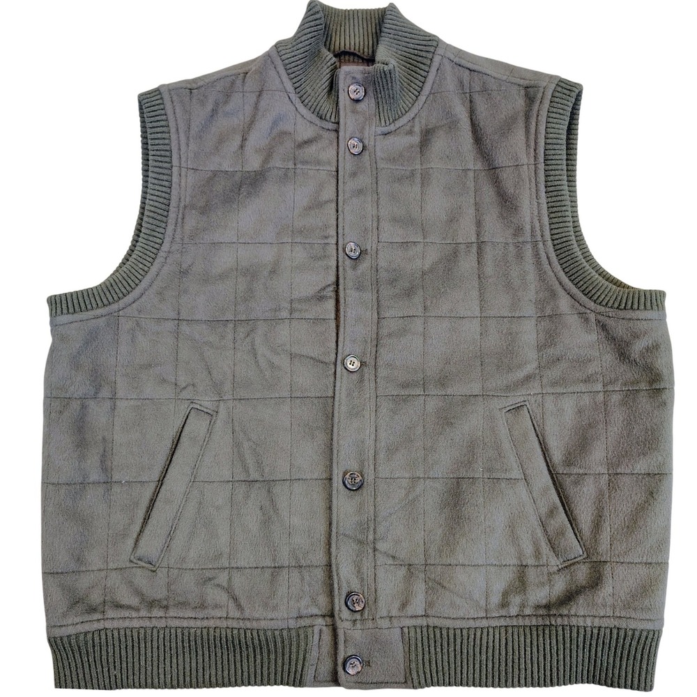 Talbots Mens XL Quilted Button Vest Olive Green Alpaca Wool Blend Grandpa Core